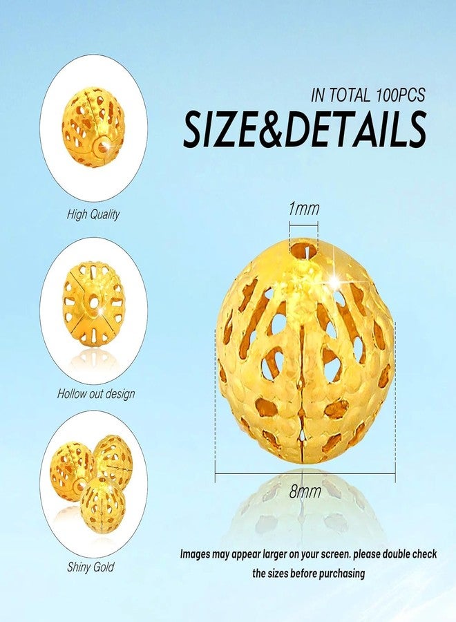 Dhruv Crafts Gold Round Filigree Beads, Metal Loose Spacer Beads, Ivory Pearl Craft Beads, Smooth Round Gold Spacer Loose Ball Beads For DIY Crafts, Jewelry Making, Bracelets, Necklaces, Earrings, Decoration |Color-Silver & Gold| |Size-8MM| |Pieces-300| - Image 3